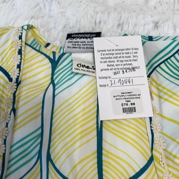 NWT Manuhealii Butterfly Kimono Lei Hulu White Peacock OS - Picture 6 of 6